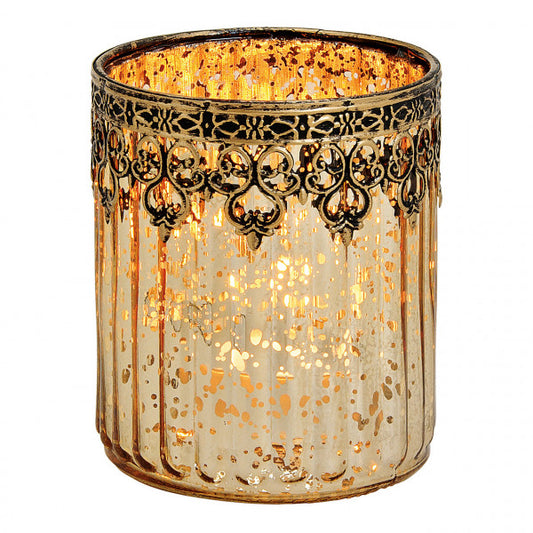 Lantern candle holder gold and glass - Morocco
