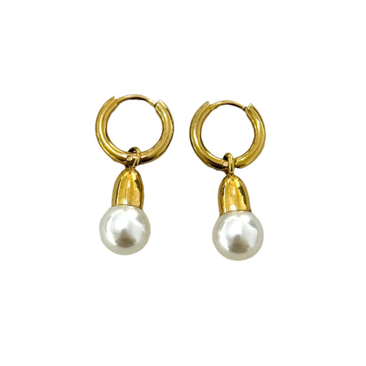 hoop and pendant gold colour earrings with pearl like stone