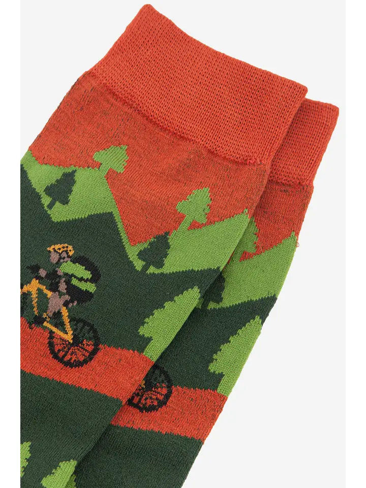 Men's Mountain Bike Forest Scene Cycling Bamboo Socks