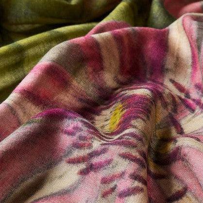 wool wrap scarf with pink and green botanical design