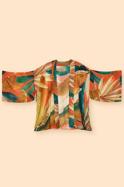 Kimono Jacket Painted Palms - Powder