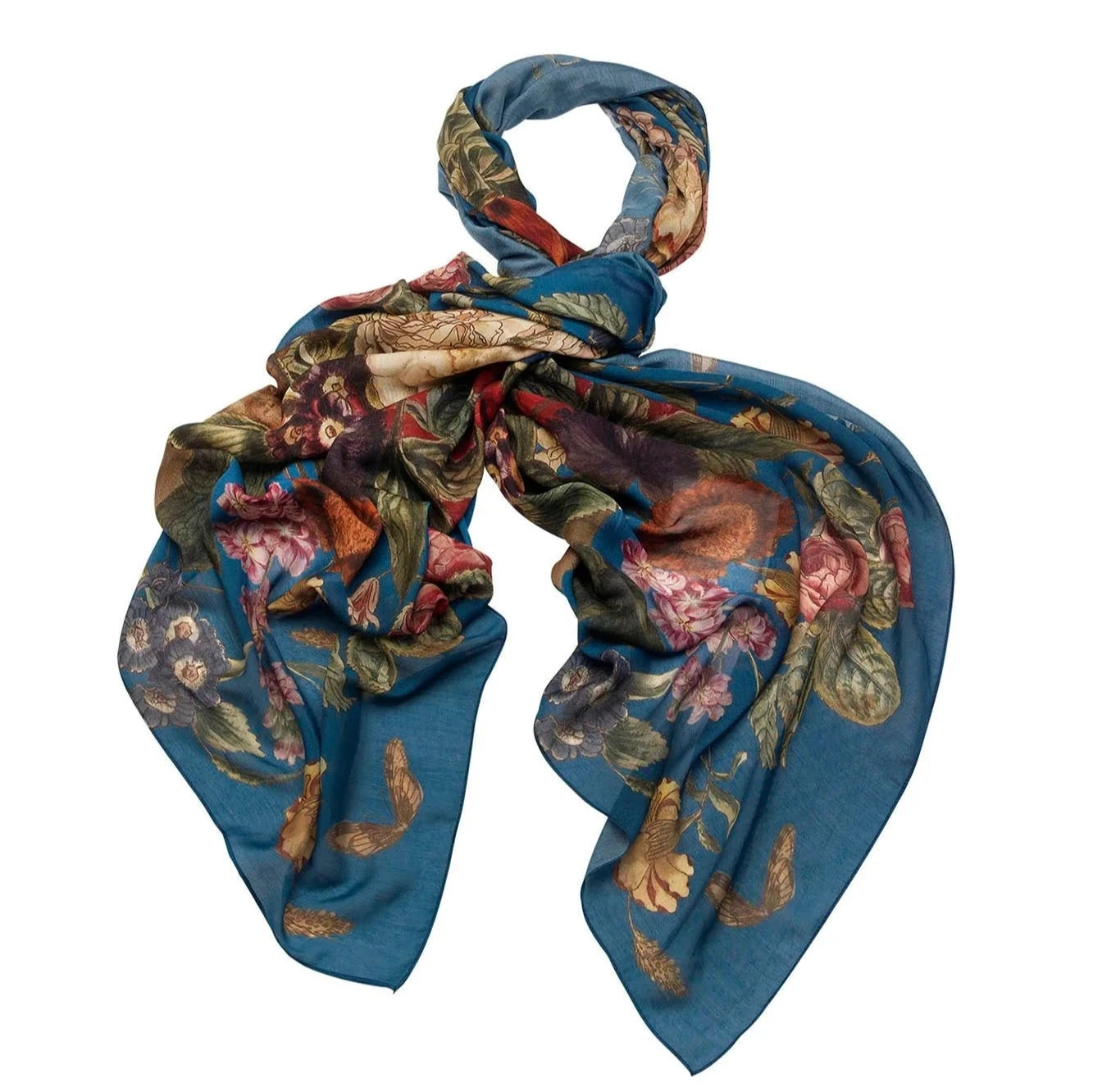 teal scarf with floral design