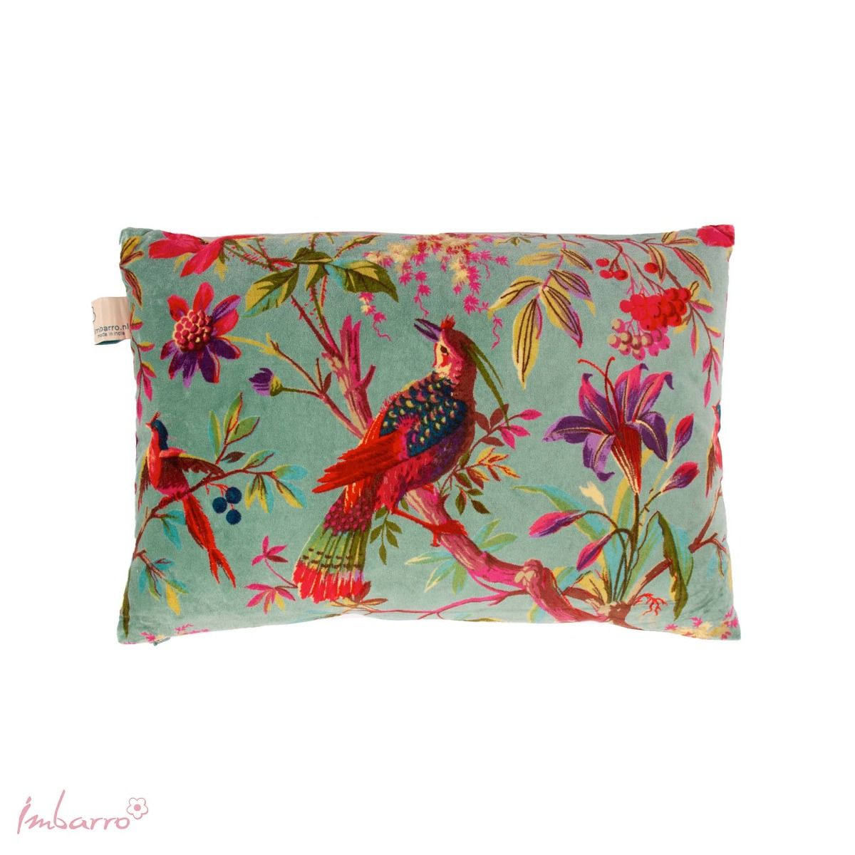 Rectangular Cushion Medium Mint background with bird and botanical design