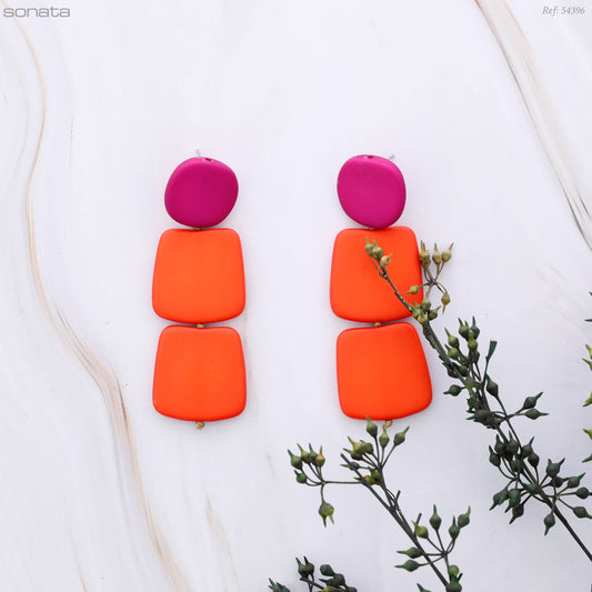 Resin Beaded Earrings circle with two squares pendant 