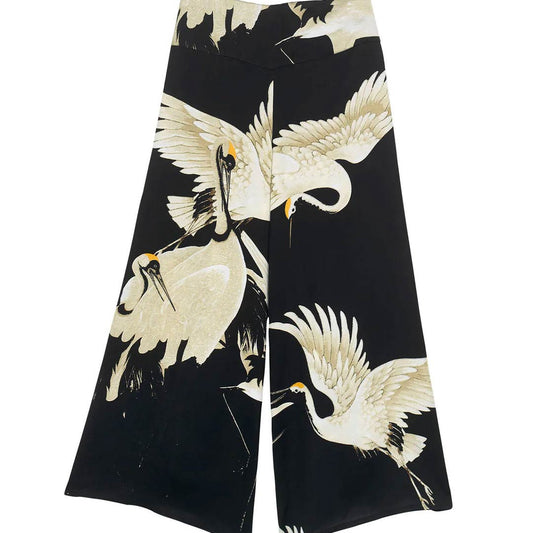 palazzo pants size s/m black with cream stork design