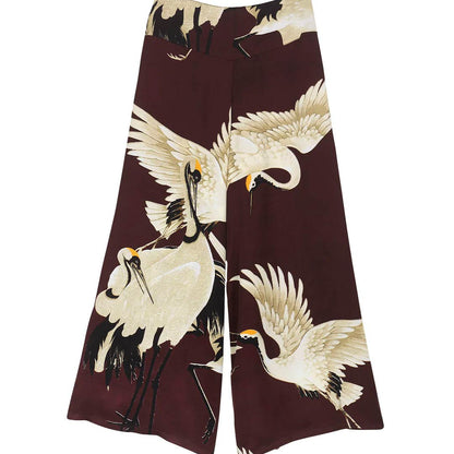 palazzo pants burgundy with cream stork design