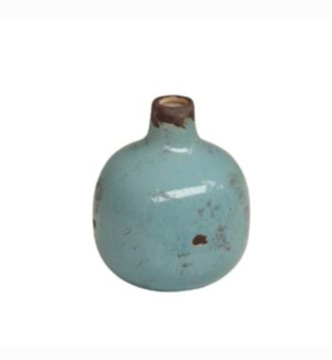 Pale blue small bud vase with a distressed glaze