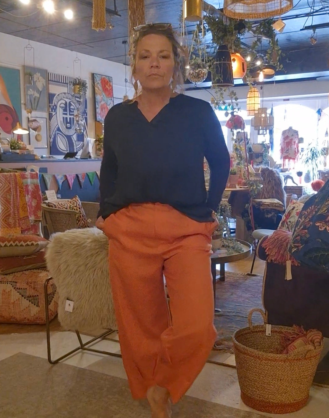 linen trousers orange