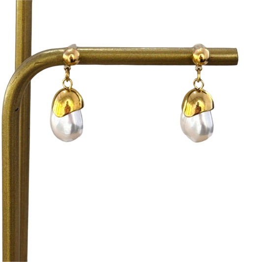  Gold and White Material : Stainless Steel  drop earrings with pearl like stone