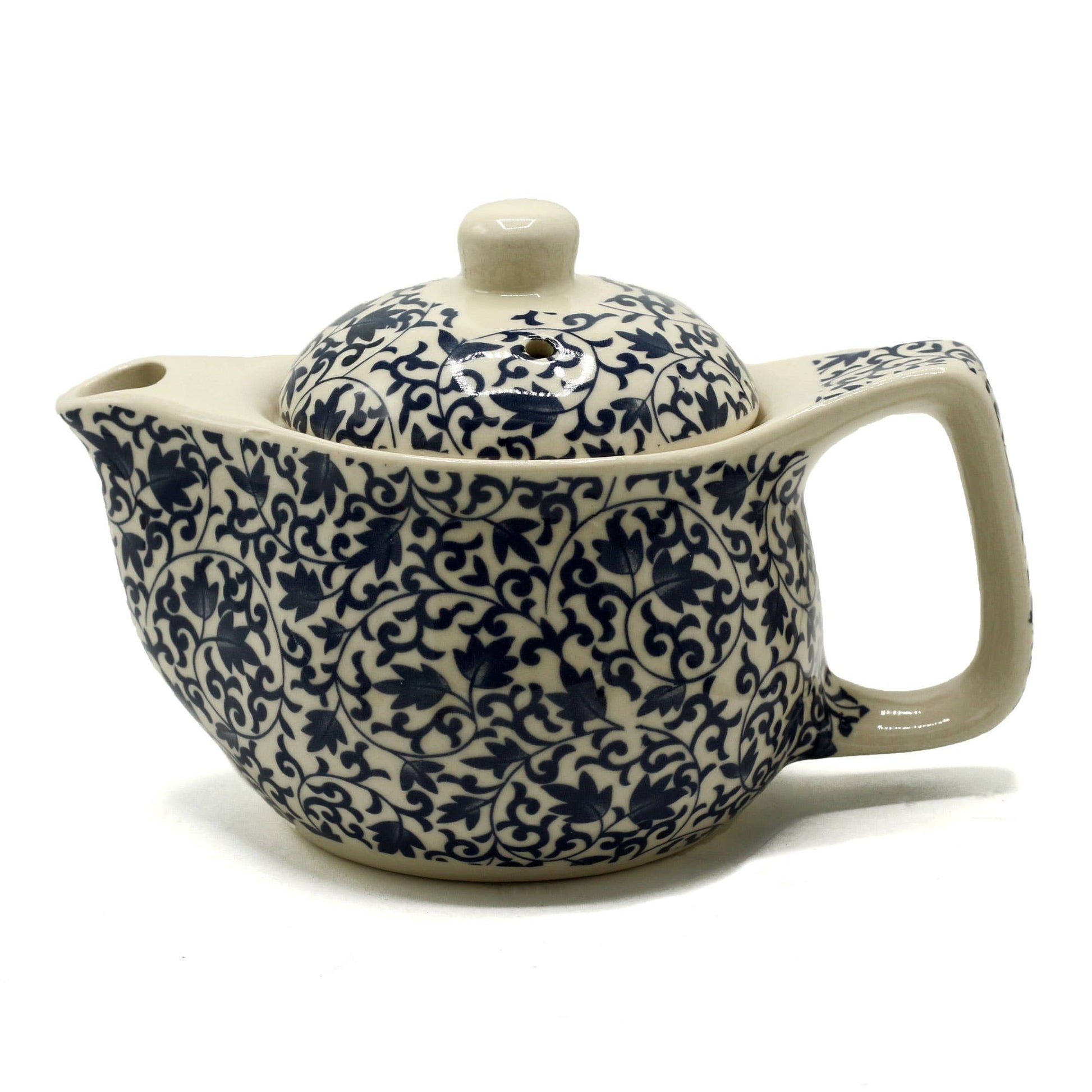 Small teapot -dark blue swirling leaf design