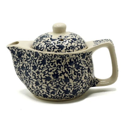 Small teapot -dark blue swirling leaf design