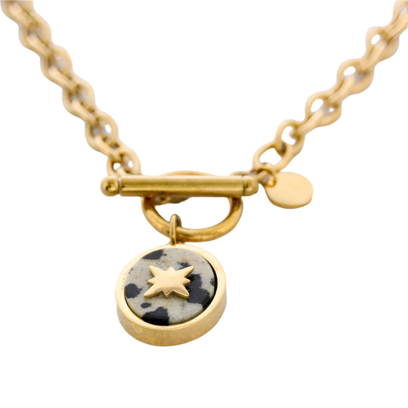 necklace gold colour with a medal with star inset