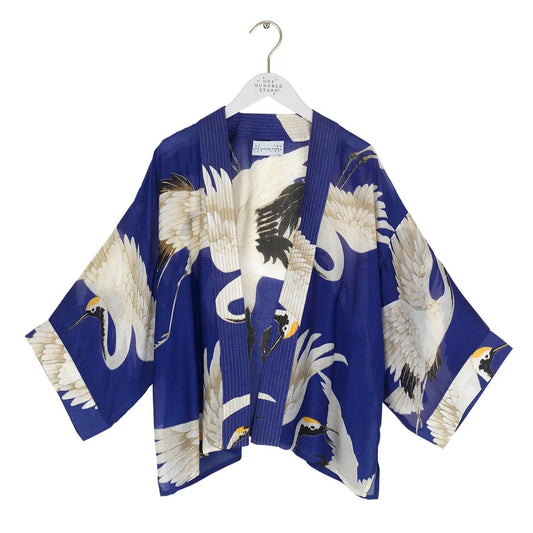 kimono royal blue with stork design