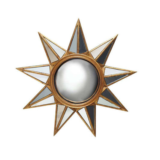 sun mirror with 9 star points gold coloured frame