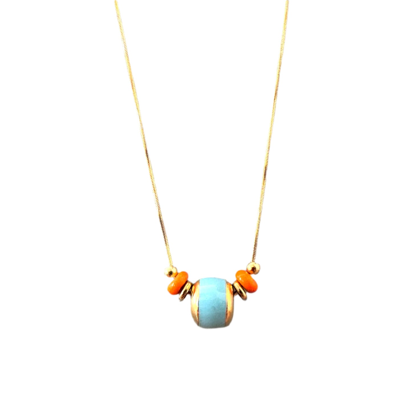 pendant necklace with stones orange and turquoise colour
