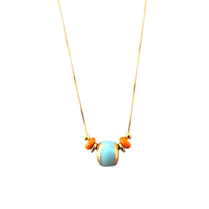 pendant necklace with stones orange and turquoise colour