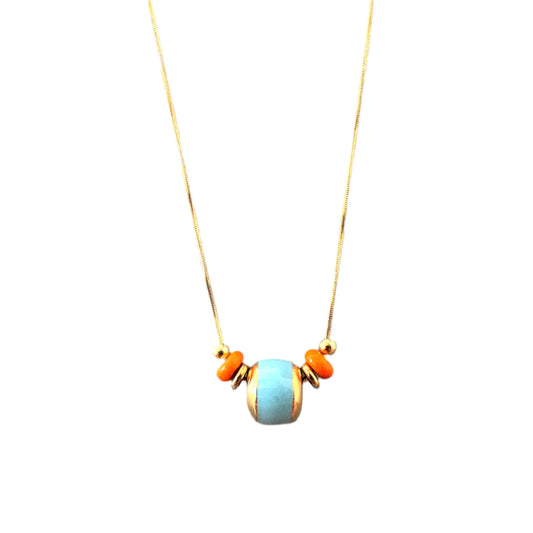 pendant necklace with stones orange and turquoise colour