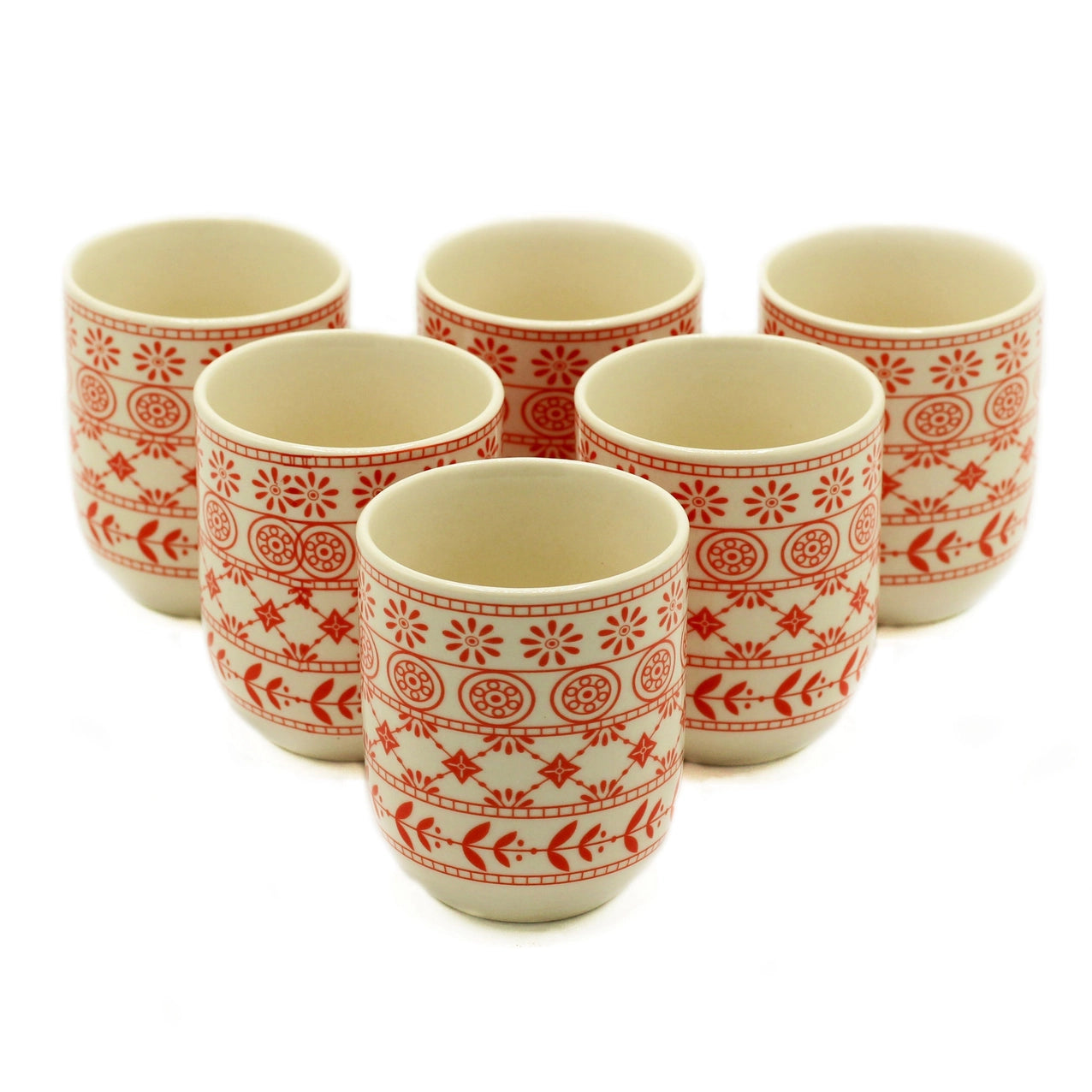 tea cups no handles with red design