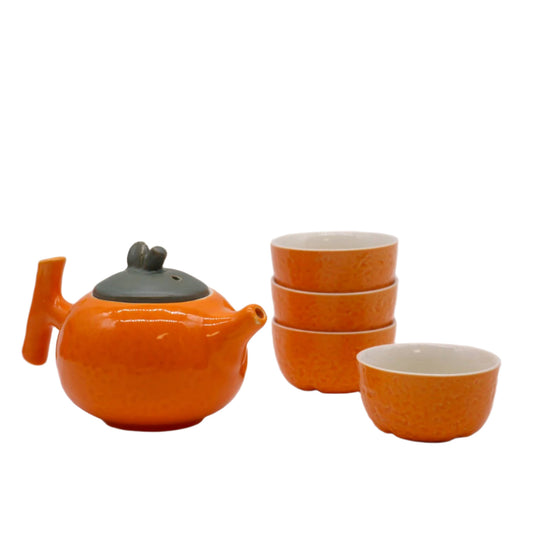 Teapot Set - Orange - Teapot & Four Cups no handles