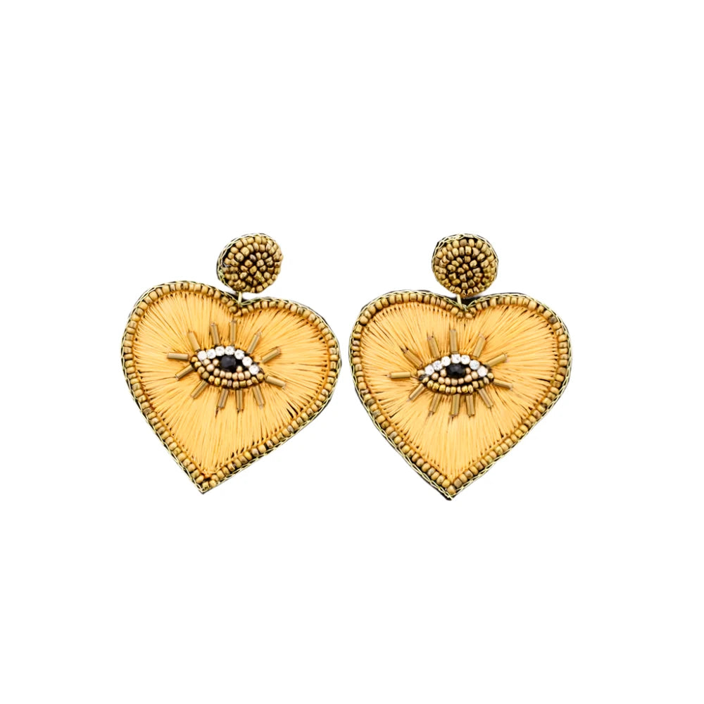 Turkish Eye Heart Sequin Earrings yellow