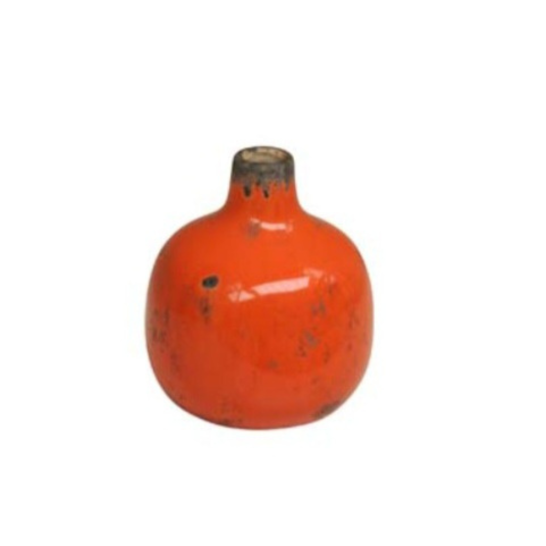 Small bud vase with a distressed orange glaze