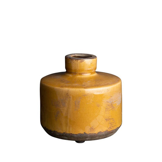Wide bottle vase mustard 12.5 cm in height