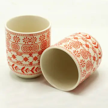 Tea Cups with pattern in red- Ambar