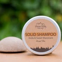 three hills amla sweet marjoram shampoo bar in a tin