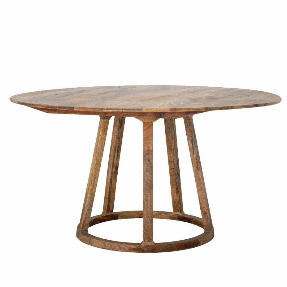 mango round wood dining table round base on four legs