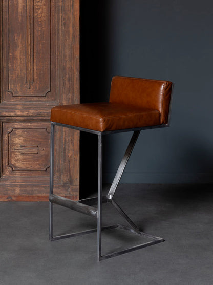 Bar chair in leather and iron - Gordon (available to order)