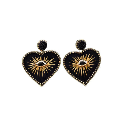 Turkish Eye Heart Sequin Earrings - Yellow