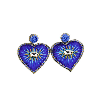 Turkish Eye Heart Sequin Earrings - Yellow