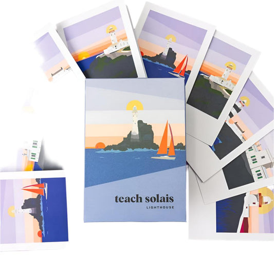 box of colourful greeting cards of lighthouses in ireland