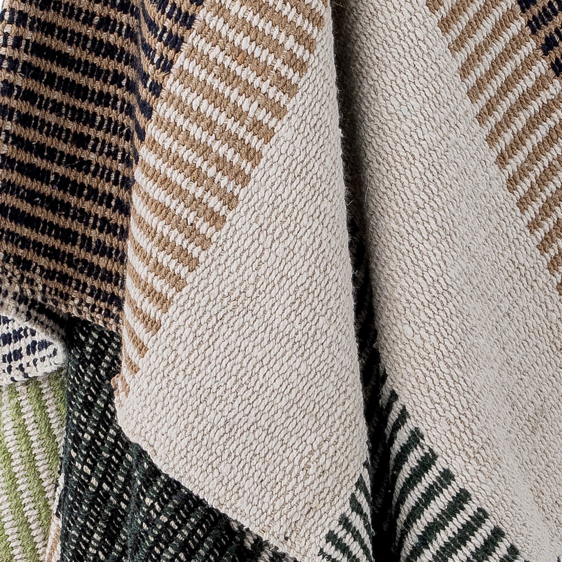 a recycled cotton throw with stripes in brown and green