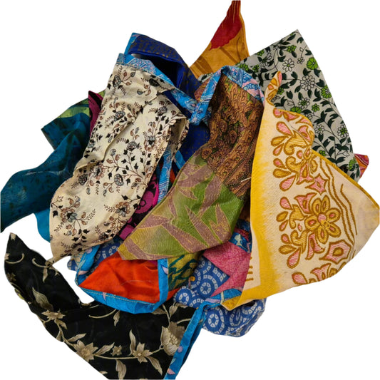 made with recycled saris, triangular flags, each one unique
