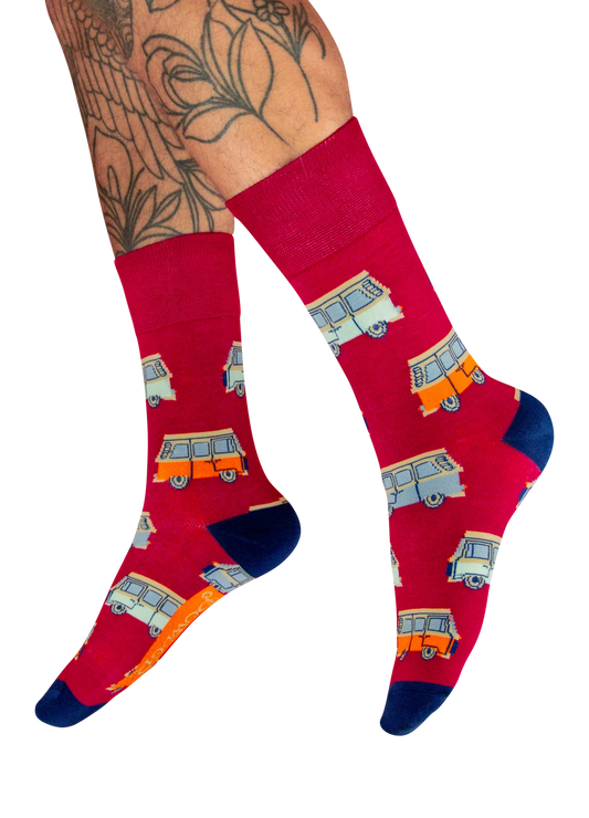 Fun colourful socks for men featuring campervans