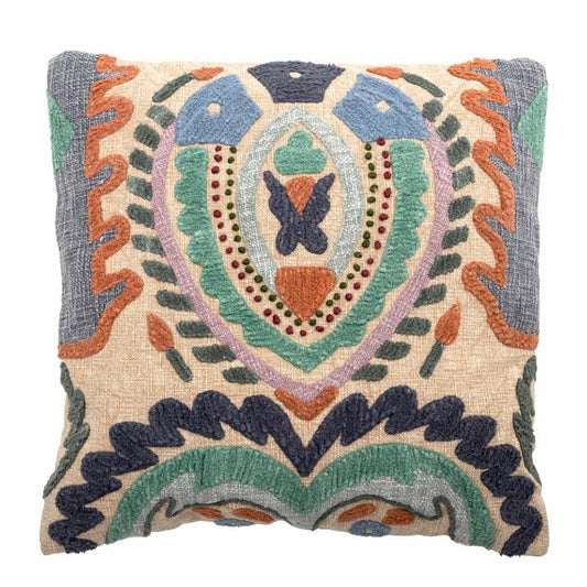 chieti cushion embroidered design blues greens orange