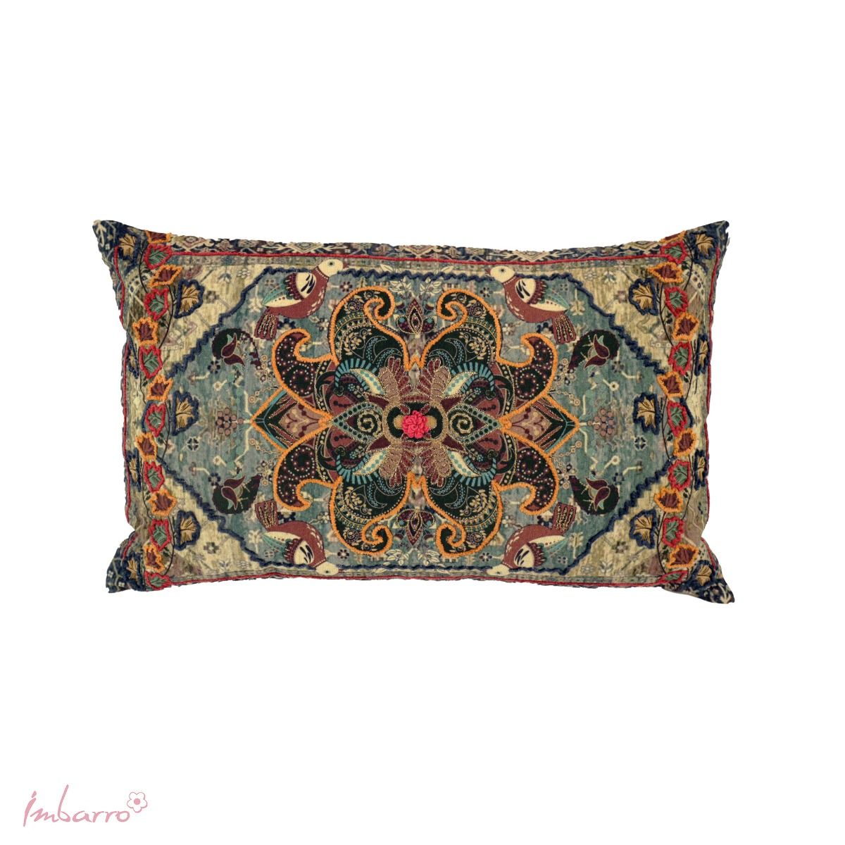 rectangular cushion with flower and leaf motif