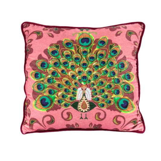 Square cushion with colourful Peacock design - Pauwel