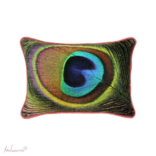 cushion with peacock feather design