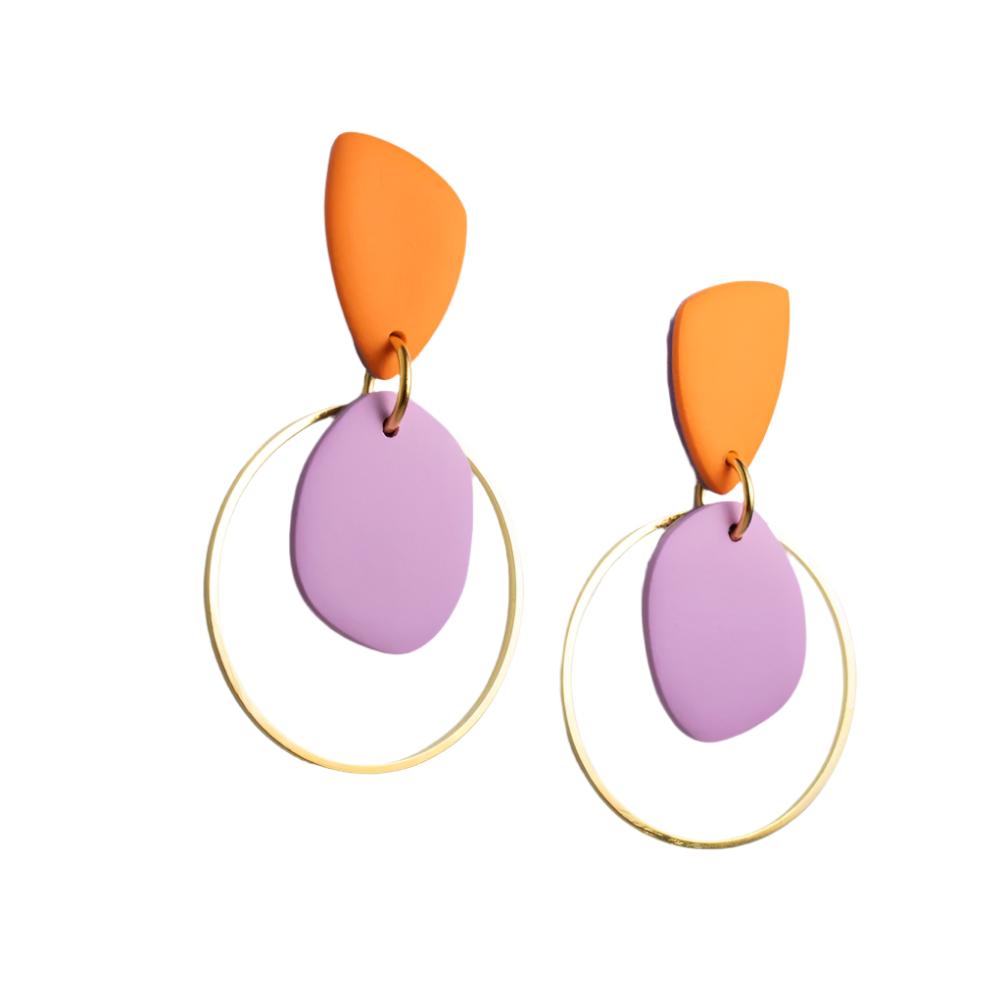 dangle earrings orange and lilac 