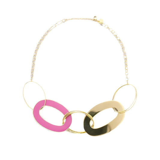 Necklace with pink and gold oval links 
