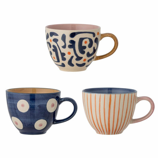 stoneware cups dots stripes and abstract designs