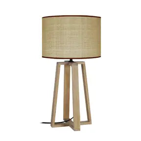 Manon - Natural Wood and cream column bedside lamp