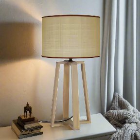 Manon - Natural Wood and cream column bedside lamp