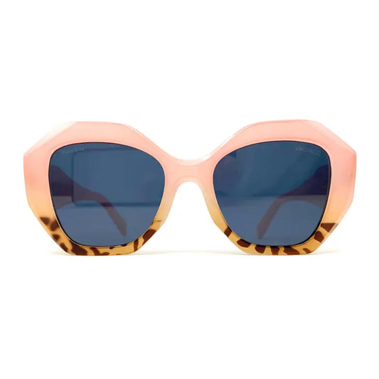 Pink Venice&nbsp; Striking Sunglasses. A milky pink blending into a tortoise shell at the lower part of the frames.