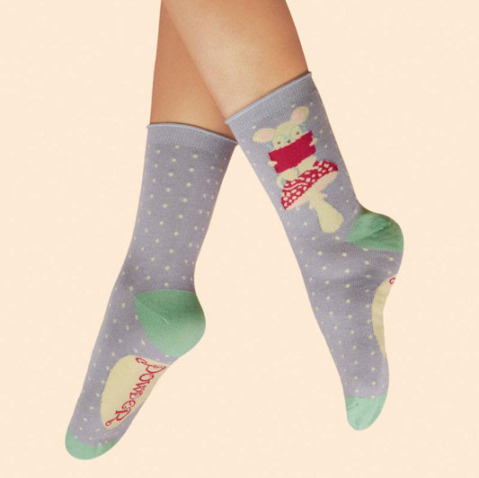 Powder socks are made from bamboo, so soft and comfortable against the skin. Each pair has a quirky theme. lilac.