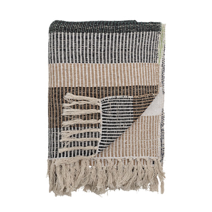 a recycled cotton throw with stripes in brown and green