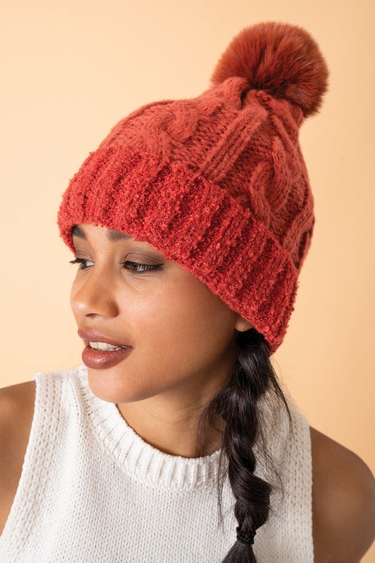 Wrap up with a hat full of warm textures - the Freya Hat will have you feeling warm and cosy in no time! Plus, this rust colour adds extra Autumnal vibes.&nbsp;


Cool hand wash only. Do not iron. Do not dry clean. Do not tumble dry. Do not bleach. Dry flat. Keep away from fire.



Measurement: One Size
Fabric: 50% Polyester/ 50% Acrylic
