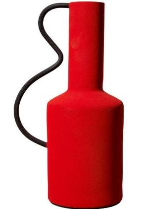 tall red metal graphic style vase